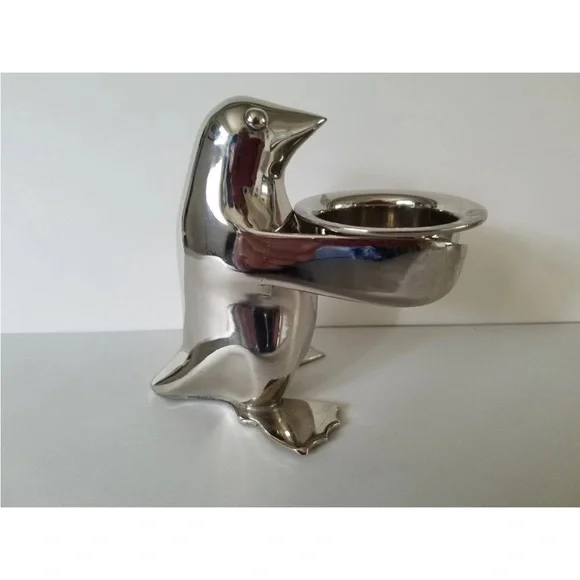 Vintage Restoration Hardware Silver Plated Penguin Serving Up a Candle Holder - Picture 2 of 6